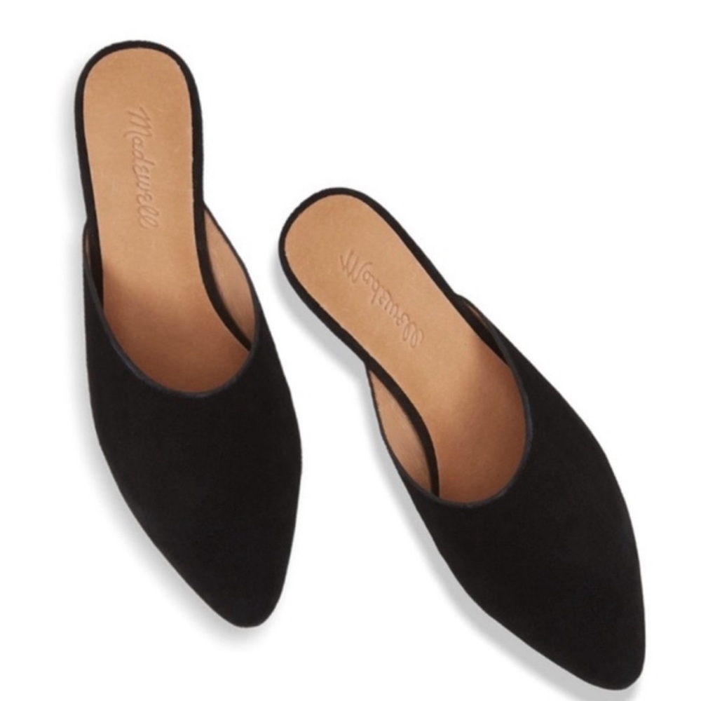 MADEWELL Women's “Remi” Suede Pointed Toe Slip On Mule Flats - Black - size 6.5